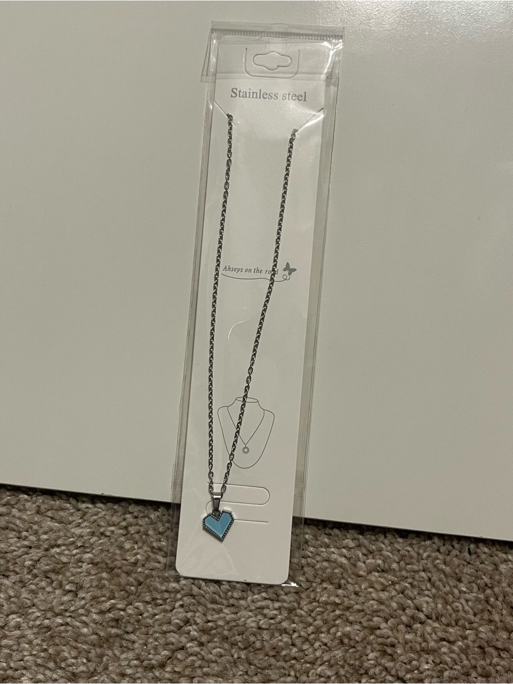 Stainless Steel Heart Pendant Necklace in Blue